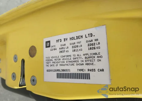 2005 Pontiac Gto from USA, damaged, VIN 6G2VX12U95L386521